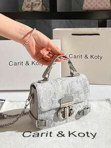 Carit & Koty 1pc Women's Handbag, PU Leather Crossbody Bag With Exquisite Metal Buckle, Suitable For Dating, Shopping And Dinner, Vacation Essential - Dark Grey - View 3
