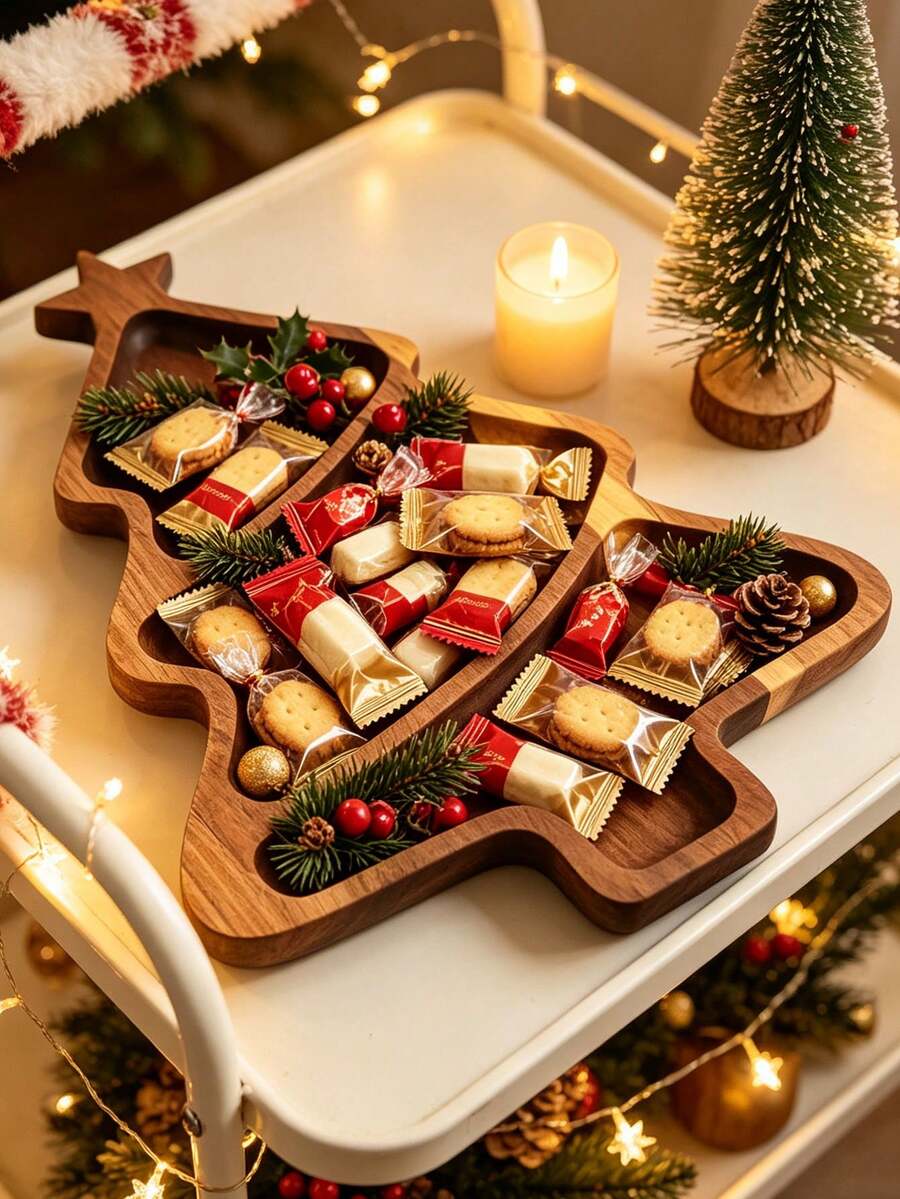 1pc Christmas Tree-Shaped Wooden Divided Tray – Ideal For Christmas ...