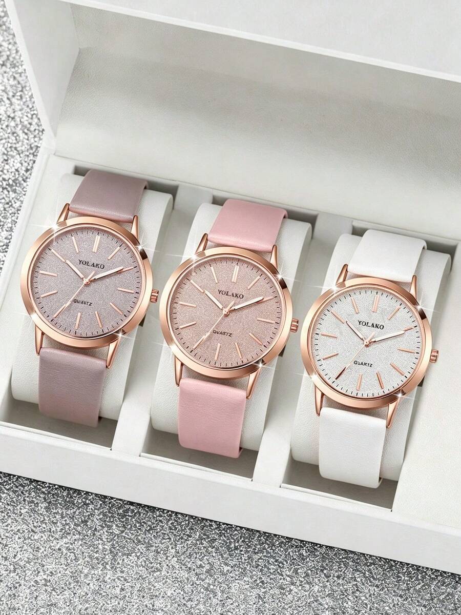 3PCS Women's Fashion Casual Matte Dial Quartz Watch Set, Classic Minimalist Versatile Suitable For Various Occasions, Best Gift Set For Women, Gift Box Not Included - Multicolor - View 1