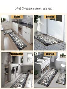 1pc Retro English Logo Design Pattern Kitchen Mat, Made Of 0.6mm Crystal Velvet Material, Suitable For Corridors, Bathrooms, Living Rooms, Outdoor Door Mats, And Toilets. Available Year-Round And Appropriate For Various Festivals. - Multicolor - View 9