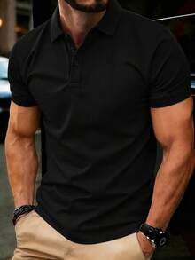 Men's Summer Fashion Versatile Casual Solid Color Polo Shirt Suitable For Daily Commute And Dating - Black - View 1
