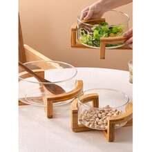 1pc Glass Salad Bowl, Vegetable Salad Cold Dish Storage Plate With Rack, Minimalist Snack Candy Dried Fruit Tray, Suitable For Home, Restaurant, Kitchen Use, Kitchen Utensils - Multicolor - View 4
