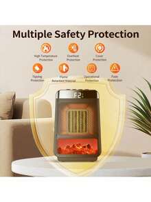 Portable Electric Heater, Dynamic Flame Effect, Digital Temperature Control, Quiet Overheat & Tip-Over Protection, Compact , Suitable For Indoor/Outdoor Bedroom Office, Christmas Gift - Black - View 8