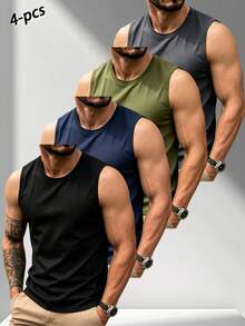 4 Packs Men's Workout Tank Tops Sleeveless Mesh Muscle Gym Quick Dry Tank Top Sports - Multicolor - View 1