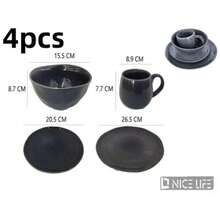4 Sets Of Complete Ceramic Tableware, Each 4-Piece Dinner Set With Bowl, Coffee Mug, Small Plate And Large Dinner Plate, - Black - View 7