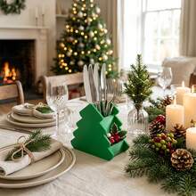 1pc Green Christmas Tree Cutlery Caddy Plastic Utensil Storage Box 3 Compartment Countertop Silverware Holder For Kitchen Dinner Table Party Decor - Multicolor - View 6