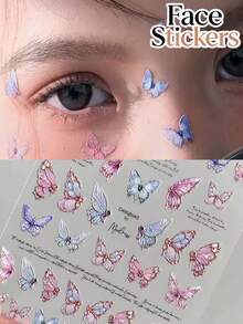 1pc Autumn/Winter New Realistic Butterfly Face, Eye, Neck & Ear Stickers With Self-Adhesive Backing, 3D Butterfly Stickers For Y2K, Glitter Face, Carnival, Face Decoration - Multicolor - View 1
