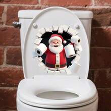 1pc Christmas Santa Claus Toilet Paper Design Creative Bathroom Bedroom Door Toilet Lid Sticker Holiday Gift - one-size - View 3