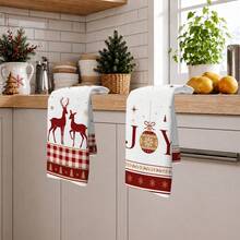 2PCS Kitchen Towels Christmas Ball & Text Christmas Reindeer Print 40*60cm Simple Style Rectangular Microfiber Kitchen Towels, Dish Cloths, Tablecloths, Hand Towels, Christmas Kitchen Decor, Home Decor, Neighbor Housewarming Gift, Perfect For Kitchen And Bathroom Use, Suitable For Housewives And Family Gathering Gifts, High Cost-Performance, Home Essential - White - View 10