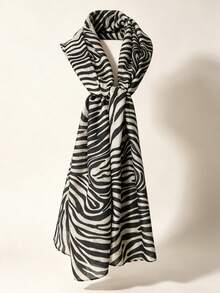 1pc Zebra Print Vintage Street Style Scarf For Women, Polyester (Polyester) Lightweight Silk Scarf, Animal Print Soft Breathable Large Shawl, Fashion Versatile Decorative Scarf, Daily Outing Commute Outerwear Neck Accessory - Multicolor - View 5