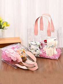 1/3/5pcs Beige And Pink Transparent PVC Gift Tote Bags, Cute Daisy Pattern Reusable Gift Bags, Suitable For Supermarket Shopping, Travel Vacation, Holiday Essentials, Halloween, Christmas Gifts - Multiple Styles - View 6