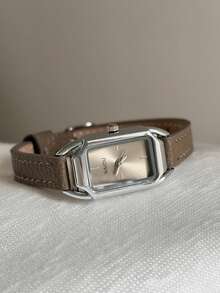 1pc Fashion Grey Rectangular Dial Grey PU Strap Mixed Markings Women's Quartz Watch, Suitable For Daily Wear - Grey - View 3
