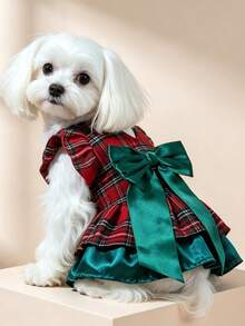 1pc Dog & Cat Mesh Wedding Dress Bow Cute Fashion Elegant Charming Creative Personalized Design Printed Pet Dress - Multicolor - View 5