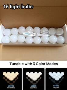 1pc 4/6/8/10/12/14/16 Bulbs Vanity Mirror Light, LED Makeup Mirror Light, Mirror Bulbs, USB Powered, 3-Color Adjustable Brightness, Suitable For Bathroom, Bedroom Makeup Lighting, Gift - White - View 12