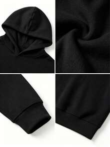 2pcs/Set Big Boys Warm Thick Thermal Lining Hooded Sweatshirt And Contrast Color Long Pants, Student Children Autumn/Winter Long Sleeve Top Set - Black - View 6