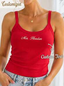 Personalized Embroidered Lace Tank Top, Custom Embroidery Modal Tank Bridal Shower Gift, Engagement Gift Bachelorette Party, New Mrs. Tank - Multicolor - View 2