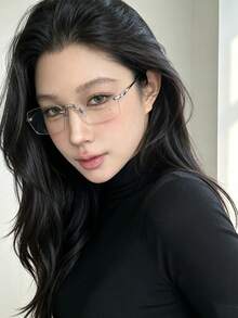 Rimless Metal Frameless Glasses, Fashion Transparent Lens Eyewear, Decorative Hinge Detail, Non-Prescription Glasses, Elegant And Intellectual - Multicolor - View 5