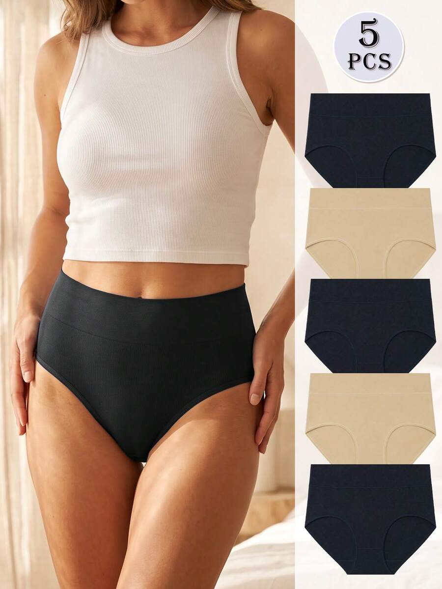 5pcs Women Mid Waist Pure Cotton Comfortable Breathable Triangle Panties - Multicolor - View 1