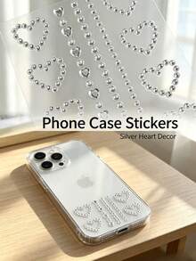 1pc Silver Hollow Rhinestone Heart Sticker, Computer Phone Decoration Sticker, Comes With Tweezers, Heart Chain Rhinestone Combination, Phone Case Gift Box, Self-Adhesive, Decorative Rhinestone Sticker - Heart-shaped - View 3