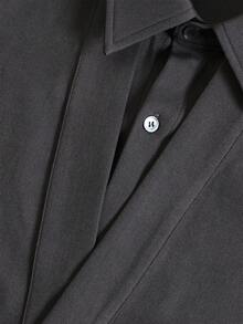 Men Fall Loose Fit Half Button Pullover Shirt, Lapel Collar Long Sleeve Solid Elegant Top For Vacation Business Occasions - Grey - View 4