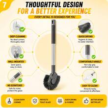 3PCS(1pc Upgraded Extended Toilet Brush + 1pc Black Bristle Brush + 1pc Heart-Shaped Hook) Stainless Steel Long Handle Toilet Brush, Ergonomic Comfortable Durable Handle, No Dead Angle Quick-Dry Brush Head, Hard Bristle Efficient Cleaning, Deep Cleaning Without Scratching, Space-Saving Wall-Mounted Design - Bathroom Supplies - Bathroom Accessories - Toilet Brush - Halloween, Christmas Gifts - 3PCS (Toilet Brush + Black Brush + Heart-shaped Hook) - View 8