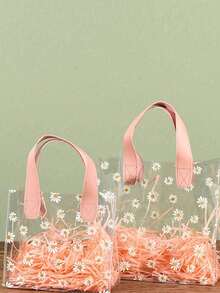 1/3/5pcs Beige And Pink Transparent PVC Gift Tote Bags, Cute Daisy Pattern Reusable Gift Bags, Suitable For Supermarket Shopping, Travel Vacation, Holiday Essentials, Halloween, Christmas Gifts - Multiple Styles - View 10