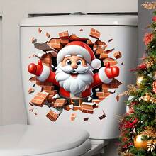 1pc PVC Material Santa Claus Breaking Through Wall Toilet Sticker - Reusable Vinyl Bathroom And Wall Decor Sticker - one-size - View 2