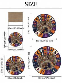 1pc Halloween Pumpkin Cat Pattern Round Rug, Halloween Carpet, Faux Cashmere Rug, Bathroom Mat, Bedroom Decor, Home Decor, Halloween Gift - Black - View 3