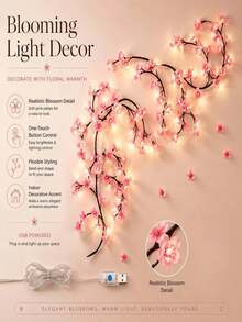 1 Cherry Blossom Branch LED Light, USB Powered, 144 LED/96 LED/72 LED, 8 Flashing Modes, Soft And Bendable, Suitable For Indoor And Outdoor, Living Room, Bedroom, Wall, Wedding Decoration, Party Atmosphere Light, Valentine's Day, Birthday And Graduation Gift - Multicolor - View 3