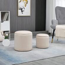 Linen-Look 92 X 31cm Storage Ottoman - White On-Site - Cream + Plywood - View 2