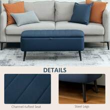 Linen-Look 92 X 31cm Storage Ottoman - Dark Brown On-Site - Blue + Polyester - View 6