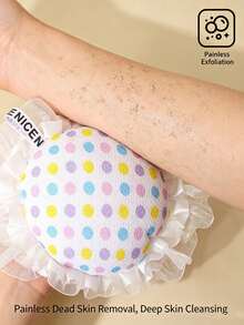 1PCSCute Polka Dot Bath Sponge, Large Fluffy Bath Loofah, Soft Mesh Shower Sponge For Body Cleansing, Ruffled Lace Bath Ball, Rich Foam Shower Loofah For Bathing, Gentle Exfoliating Body Scrubber For Bathroom Daily Use Christmas Gift - Multicolor - View 8