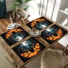 1/4/6pcs Halloween Series Ghost, Little Devil, Pumpkin, Moon Night Pattern Printed Placemats, Heat-Resistant Table Protector For Home Kitchen, Dining Table, Party Decor - Multicolor - View 9