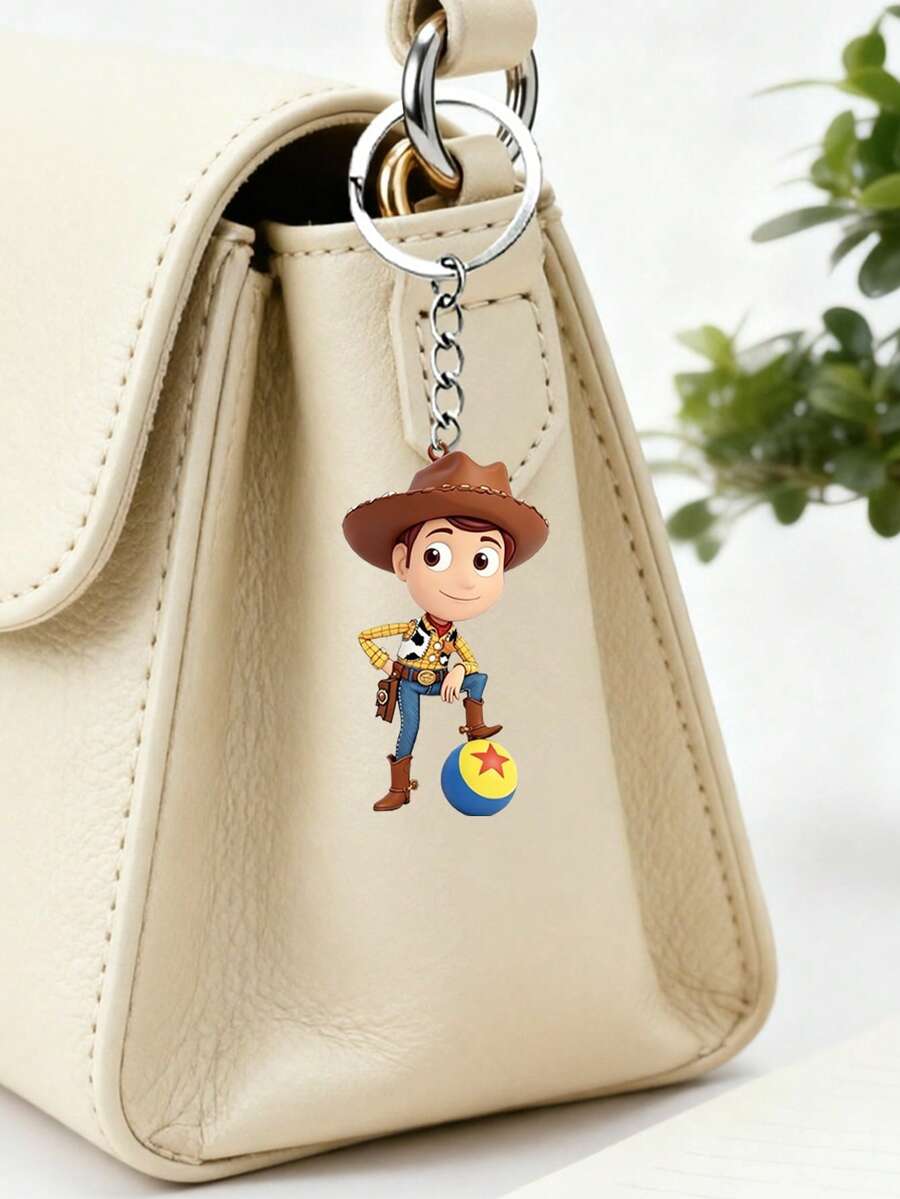 Disney Toy Story Soccer Cowboy Woody Cartoon-Shaped Keychain Pendant, Made Of Acrylic Material, Flat Cartoon Decoration, Metal Key Ring, Bag Accessory, Portable Accessory - Multicolor - View 1