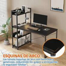 Escritorio y estaciones de trabajo de computadora con estanterías de 4 niveles para oficina en casa, estudio o juegos, estilo de escritorio simple y moderno, ergonómico, 110 L x 50 Cm A x 72 Cm H - Blanco - Ver 4