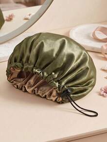1pc Women's Elastic Solid Color Satin Sleep Cap - Army Green - View 4