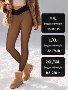 220g Women's Fleece Lined Cropped Length Skinny Leggings, Criss-Cross Waist Design, Comfortable & Fashionable, Suitable For Various Occasions, Multiple Colors Available - Bronze - View 8