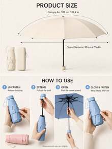 1pc Compact 6-Fold Sun And Rain Umbrella With Portable Carrying Case, Lightweight Mini Folding Umbrella For Women, Easy To Store In Handbag, Backpack Or Car, For Sunny And Rainy Days, Daily Commute And Travel, Halloween, Thanksgiving, Christmas And N - C - View 9
