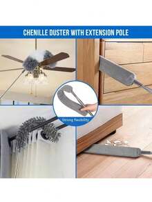 112 Inch Telescopic Pole Microfiber Dusting Kit, Suitable For High Ceiling Cleaning Fans And Cobwebs, Reusable And Washable Lightweight Ceiling Fan And Curtain Cleaning Tool - 4-piece Set - View 6