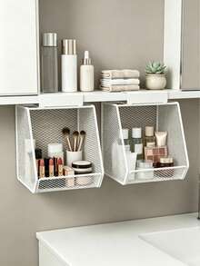 Under-Cabinet Hanging Mesh Storage Basket, Metal Cosmetic Organizer Rack, No-Installation Makeup Storage Shelf, Large Capacity For Makeup Brushes, Perfume, Lipstick, Bathroom Vanity And Cabinet Storage, Space-Saving Home Storage Accessory - Multicolor - View 3