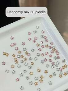 20pcs Star Nail Charms, Mini 3D Zirconia Star Nail Rhinestones, Clear & Champagne Crystal Nail Gems For Christmas & Daily Manicure - Multicolor - View 7