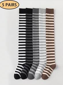 1/5 Pairs Women's Over-The-Knee Socks, Winter Warm Contrast Color Striped Slimming High-Top Slouch Socks, Suitable For Multiple Outfits, Party Wear, Christmas Wear - Multicolor - View 17