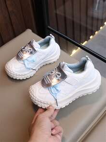 Children's New Autumn Breathable Running Sports Shoes For Girls, Embroidered Chunky Sneakers With Bowknot For Big Kids - Beige - View 2
