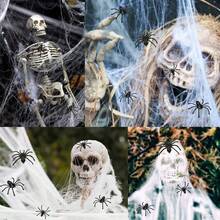 1 Set Soft Spider Web Halloween Decoration, Fake Spider, Super Stretchable Spider Web, Suitable For Halloween Indoor And Outdoor Party Decoration - A - View 8