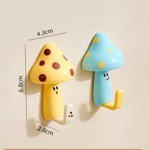 2pcs Cute Mushroom Hooks, Kitchen Bathroom Towel Bath Ball Hooks, Home Bag No-Damage Strong Adhesive Hooks - Multicolor - View 5