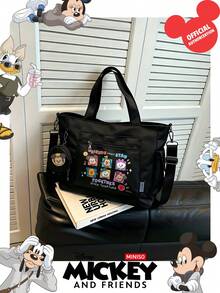 Miniso Disney Mickey & Friends Grid Cartoon Print Tote Bag 2 Pieces Set With Coin Purse,Ideal For Work,Travel,Shopping And Everyday Use - Black - View 7