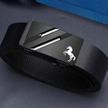 Double Bar Horse Pattern Men's Belt, Luxury Brand Ratchet Belt For Suits, Ideal Gift Choice - Pommel Horse - View 11