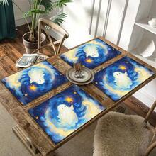1/4/6pcs Halloween Series Starry Night Cute Ghost Pattern Printed Placemats, Heat Resistant Table Mats For Home Kitchen/Dining Table Protection, Party Scene Decoration - Multicolor - View 11