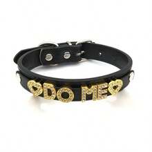 New Hot Sexy Lingerie Accessories PU Leather Letters Choker Collar Rhinestone Customized Punk Rivet Collar Chocker Jewelry Cosplay Sexy Party Gifts - Multicolor - View 3
