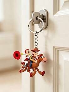 Disney Toy Story Character Keychain - Woody And Jessie In Horse Riding Pose, Made Of Acrylic, Flat Cartoon Pendant, Metal Key Ring, Bag Accessory For Carrying Around. - Multicolor - View 2